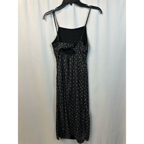 American Eagle Black Mini Floral Midi 90s Style Slit Open Back Dress XS - Picture 2 of 6